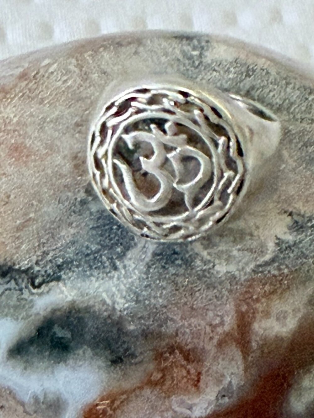 Sterling Silver OM Symbol Ring - Silver Spiritual Signet